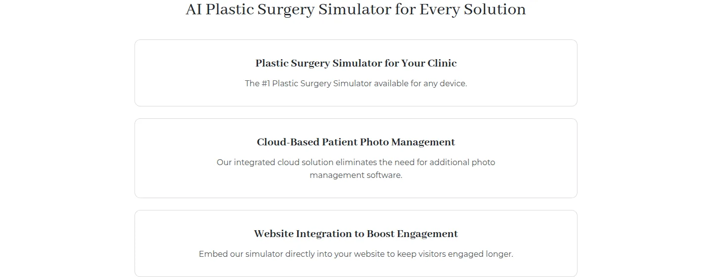 FaceTouchUp clinic simulator, photo storage, and website embed