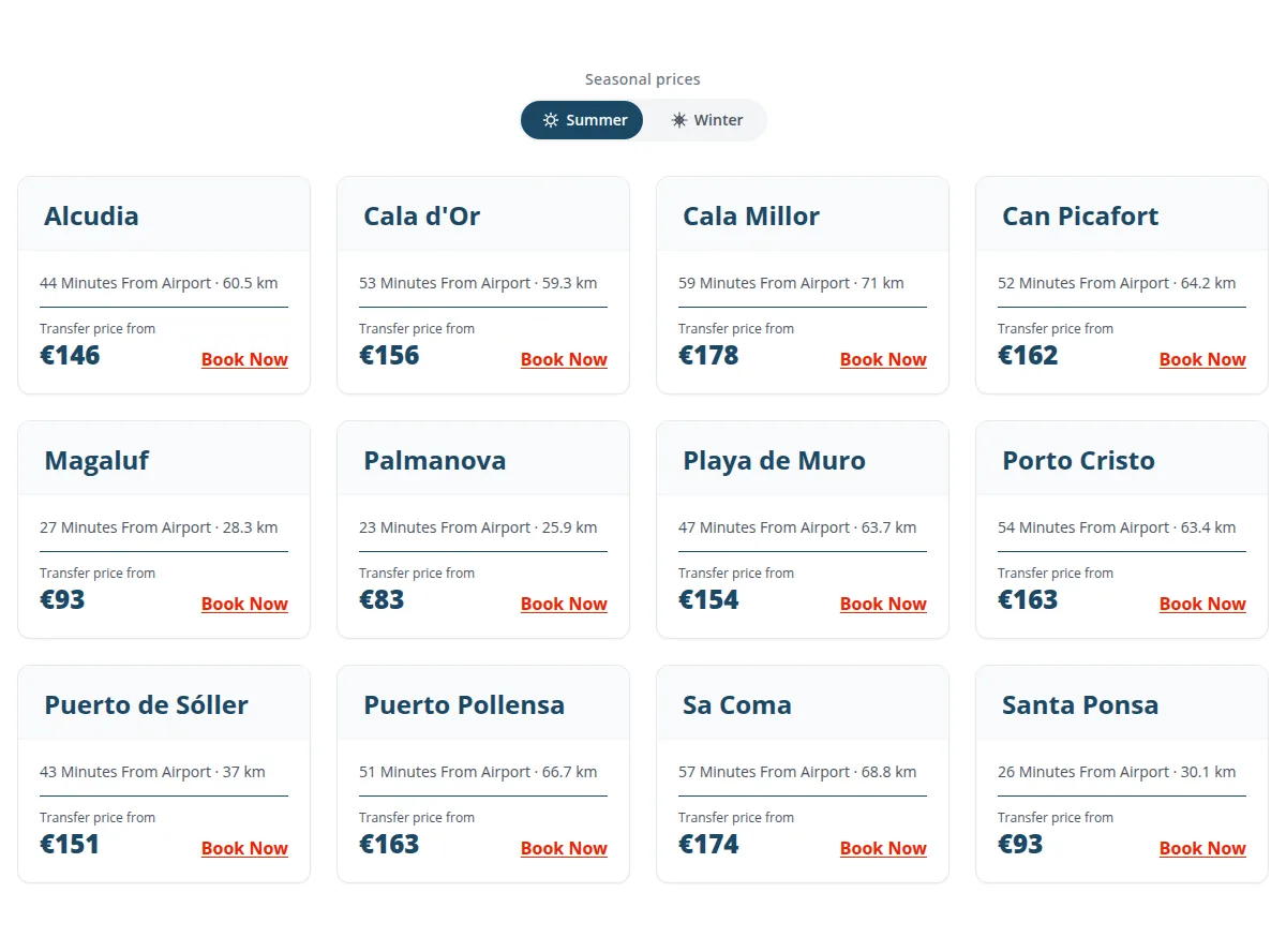 Island Tour Transfer resort prices from Palma Airport