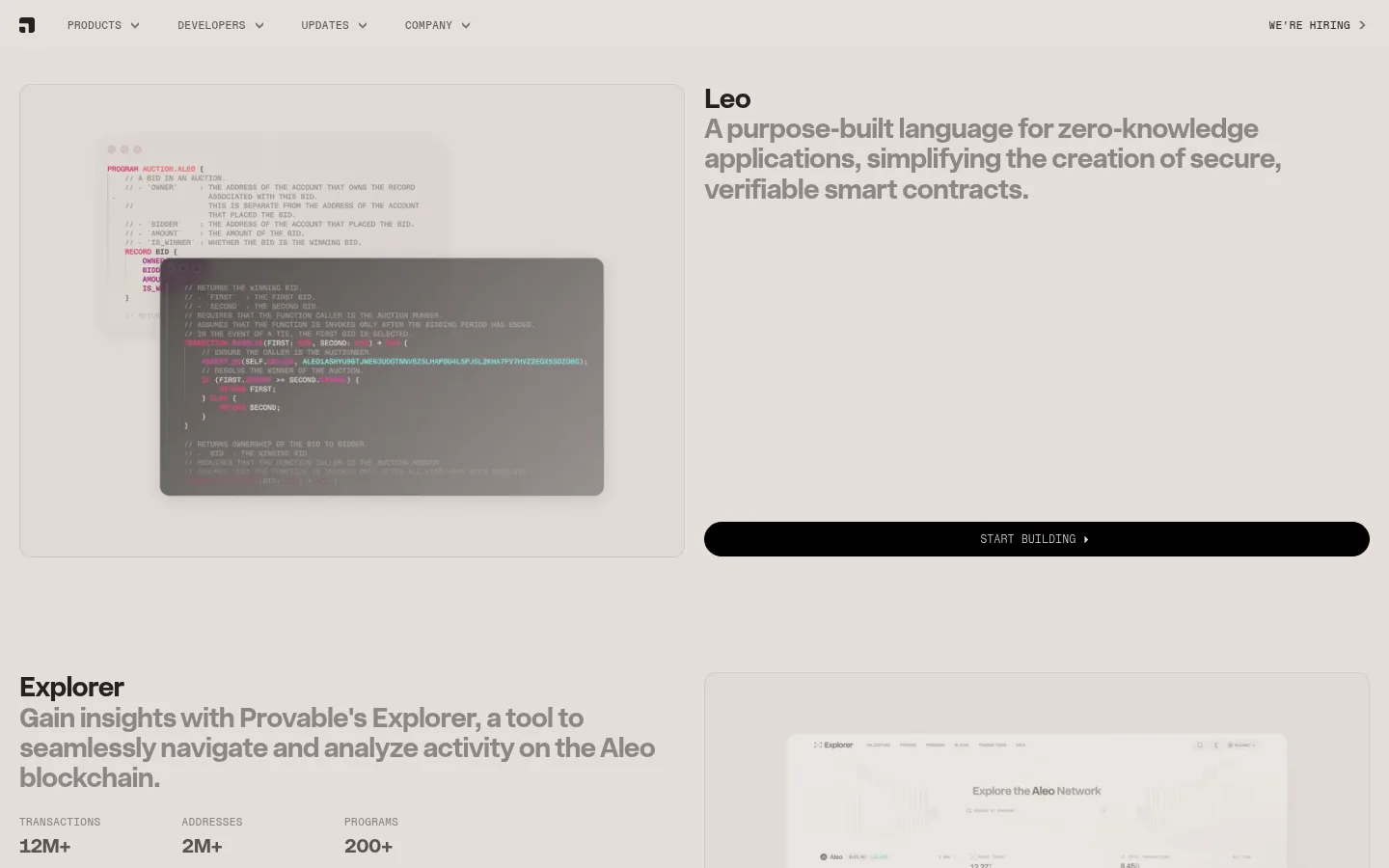 Provable Leo language and the Aleo explorer